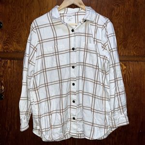 J. Crew Women's M Neutral Minimalist Coastal Brown Cream Cozy Slouchy Button Up